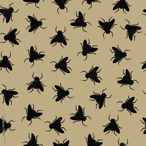 Seamless pattern with bees, black fly, endless background, vector illustration © kupalina