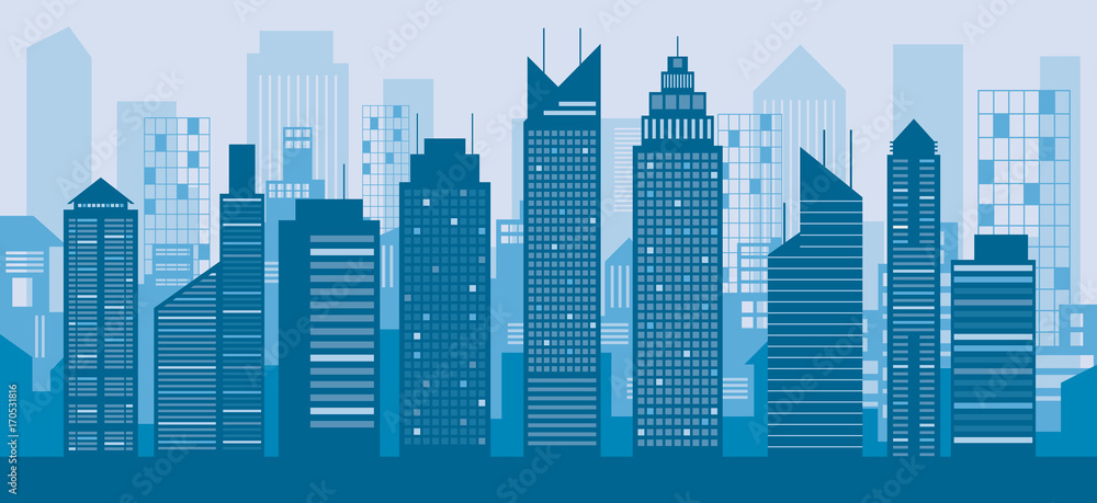 Buildings and Skyscrapers Blue Background, Cityscape, City, Residential, Silhouette