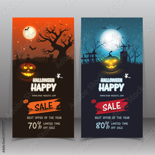 Banner Halloween sale . Set of vector design elements.