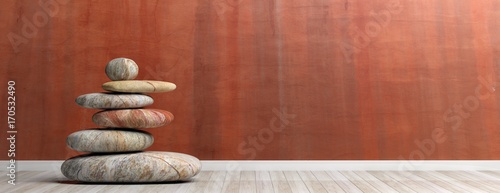 Zen stones stack in a room. 3d illustration photo