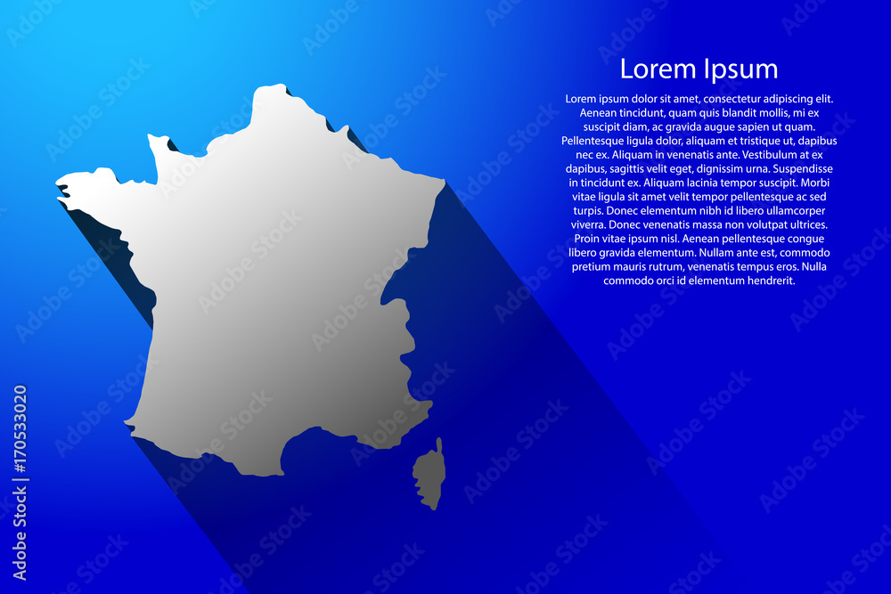 Abstract map of France with long shadow on blue background of vector illustration