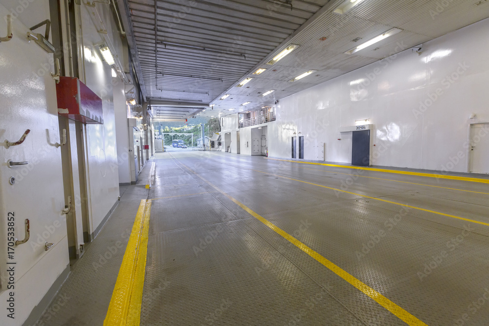 Interior Ferry boat empty with nobody and no car. Interior Ferry boat empty with nobody and no car.