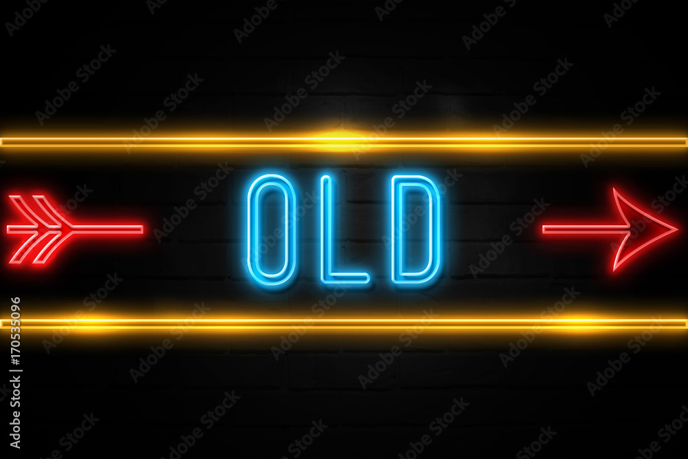 Old - fluorescent Neon Sign on brickwall Front view Old - fluorescent Neon Sign on brickwall Front view
