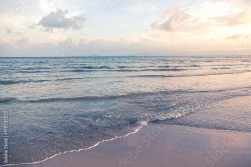 Beautiful scenery  sunset on the sea in blue retro tones
