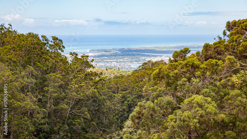Landscape and scenic view of Pearl Harbor from the Aeia Loop Trail on Oahu, Hawaii. / Landscape Scenic View Pearl Harbor