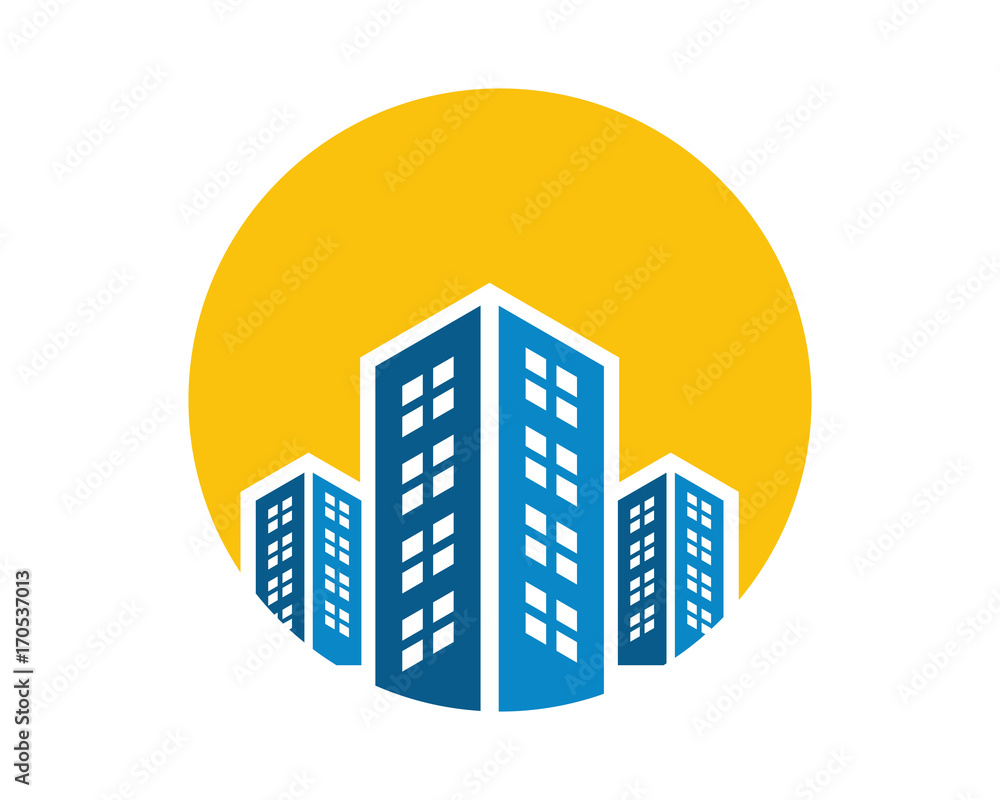 yellow circle blue building residential architecture icon image vector