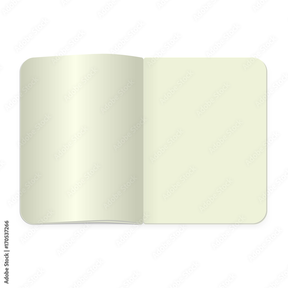 Top view notepad template. realistic blank magazine or book spread on white background. Top view notepad template. realistic blank magazine or book spread on white background.
