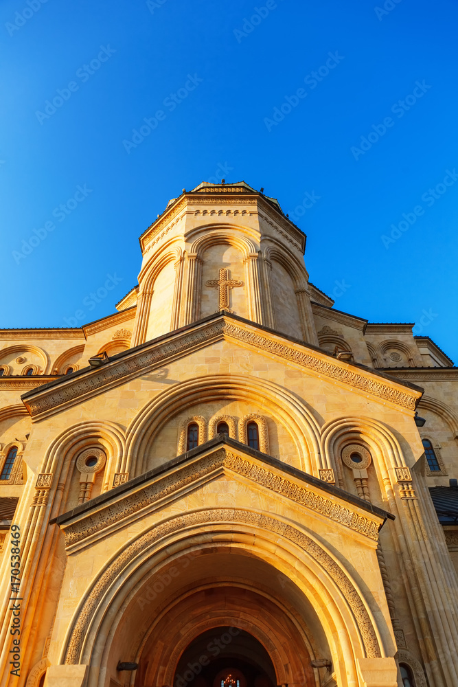 Tbilisi, Georgia - 8 October 2016: Tbilisi Sameba Cathedral Holy Trinity biggest Orthodox Cathedral in Georgia and Caucasus