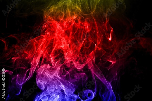 Abstract color smoke on black background, smoke background,colorful ink background,blue,red,yellow, beautiful smoke