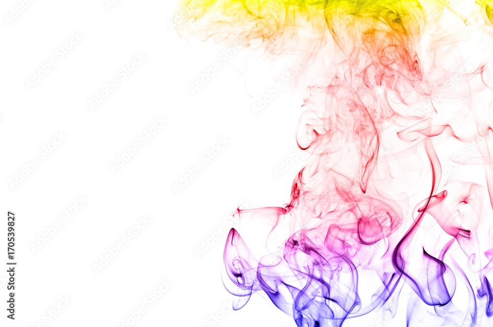 Obraz premium Abstract colorful smoke on white background, smoke background,colorful ink background,yellow,blue,red