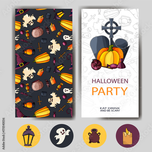 Vector happy halloween card. Design for holiday poster. Party invitation template