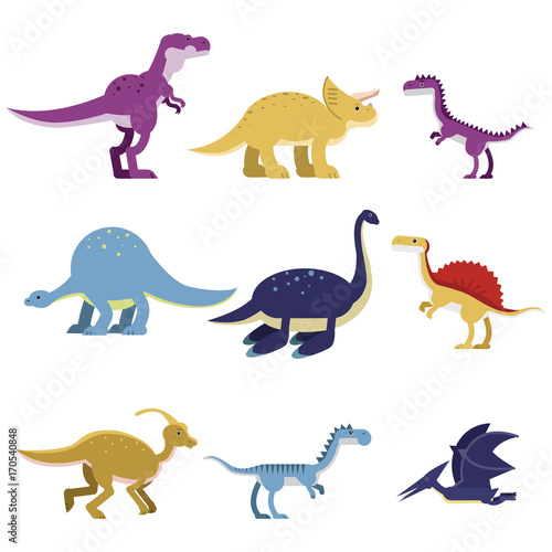 Cartoon dinosaur animals set  cute prehistoric and jurassic monster colorful vector Illustrations