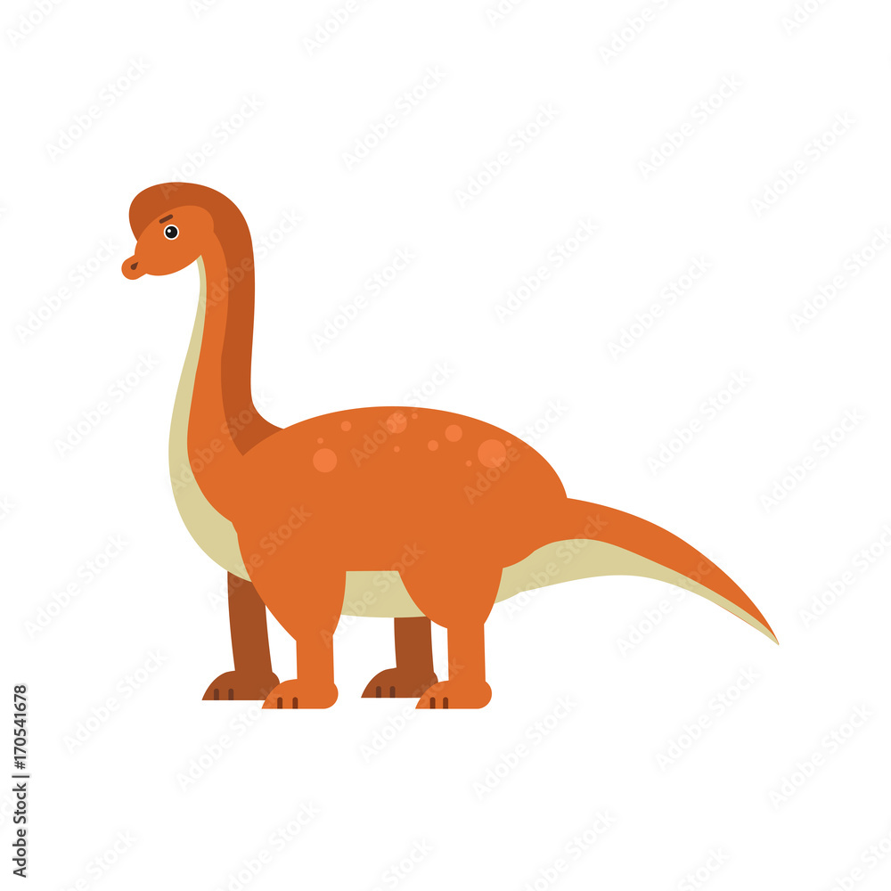Cute cartoon brachiosaurus dinosaur, prehistoric and jurassic monster vector Illustration