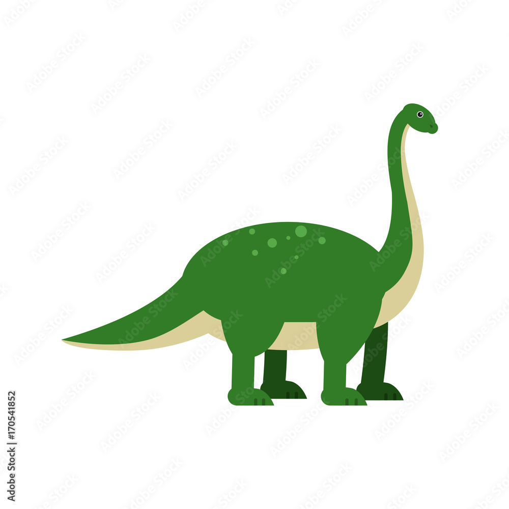 Cute cartoon green brachiosaurus dinosaur, prehistoric and jurassic monster vector Illustration
