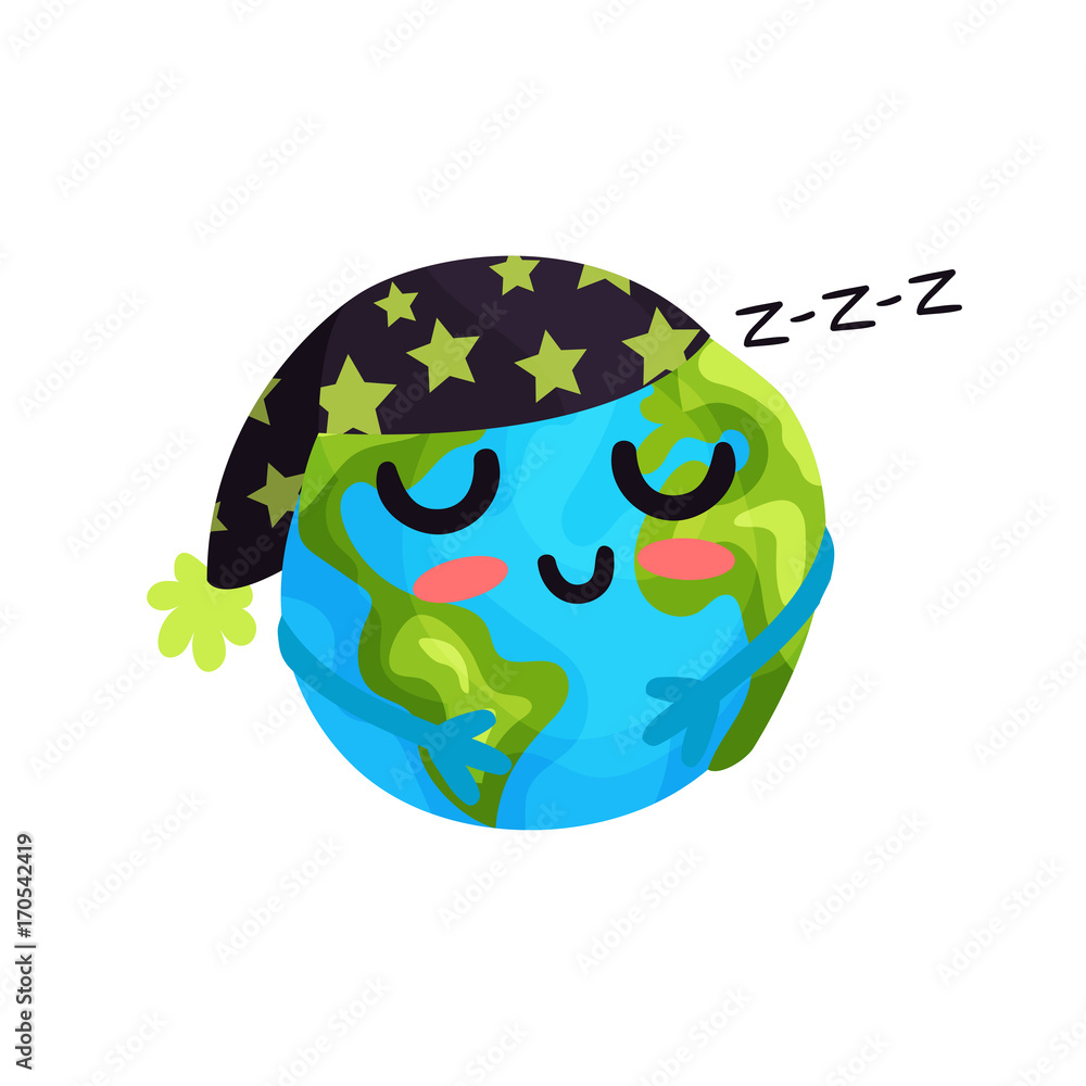 Cute cartoon sleeping Earth planet emoji, funny globe face colorful vector  Illustration Stock Vector | Adobe Stock