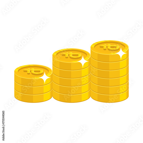 Gold ruble coins. Having a lot of money and possessions symbol. Business finance and economy concept. Cartoon vector illustration isolated on white background