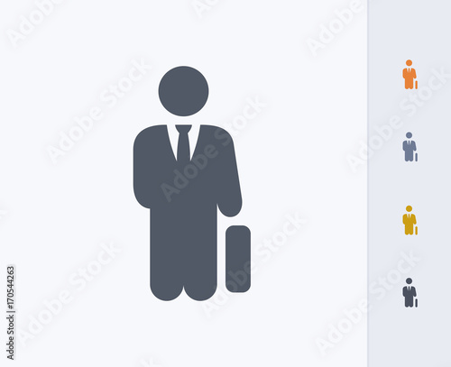 Businessman Holding Briefcase - Carbon Icons. A professional, pixel-aligned icon designed on a 32x32 pixel grid and redesigned on a 16x16 pixel grid for very small sizes.