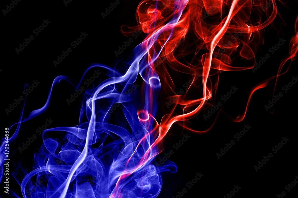 Obraz premium red fire and blue fire background,Red and blue fire on balck background