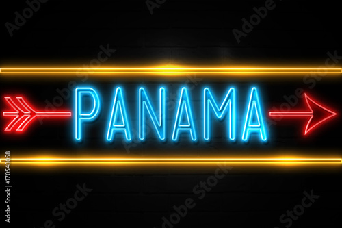 Panama - fluorescent Neon Sign on brickwall Front view