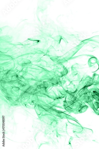 Abstract green smoke on white background  smoke background green ink background green  beautiful color smoke