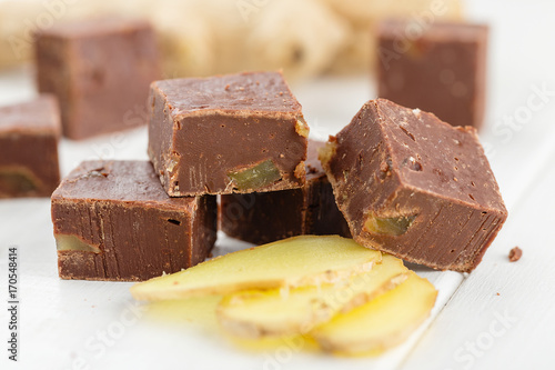 Homemade chocolate fudge with ginger