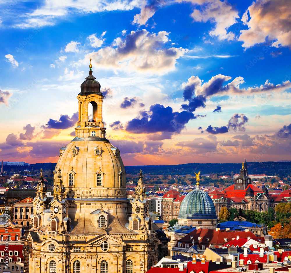 landmarks of Germany - beautiful baroque Dresden over sunset