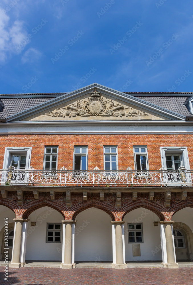 Front of the Marstall building in the historical center of Aurich
