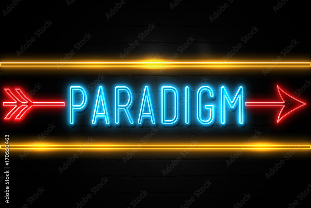 Paradigm  - fluorescent Neon Sign on brickwall Front view