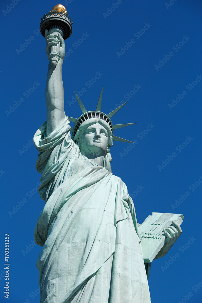 Fototapeta premium Statue of Liberty in New York, clear blue sky