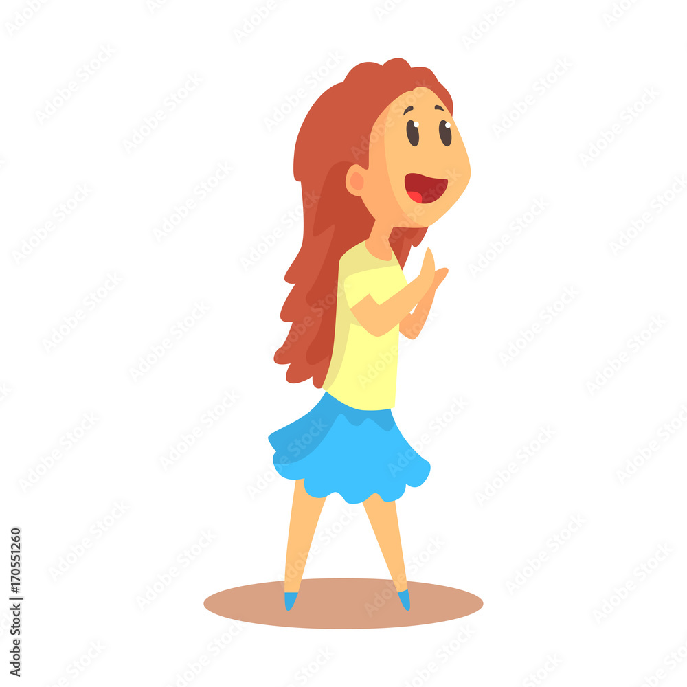 Cute happy girl watching something and applauding colorful cartoon detailed vector Illustration Cute happy girl watching something and applauding colorful cartoon detailed vector Illustration