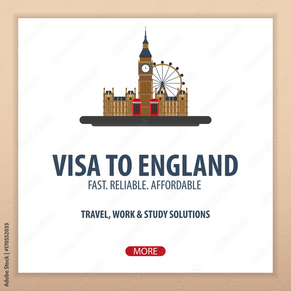 Visa to England. Travel to England. Document for travel. Vector flat illustration. Visa to England. Travel to England. Document for travel. Vector flat illustration.