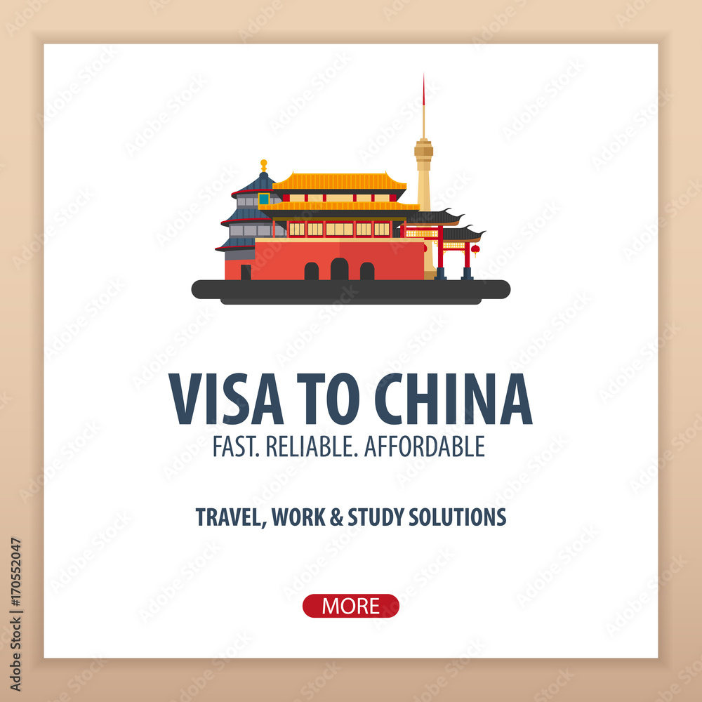 Naklejka premium Visa to China. Travel to China. Document for travel. Vector flat illustration.