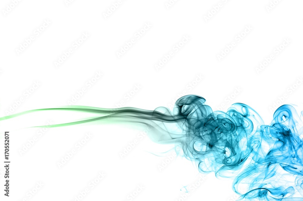 Abstract green and blue smoke on white background, Light blue background,green and blue ink background Abstract green and blue smoke on white background, Light blue background,green and blue ink background