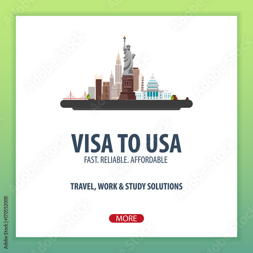 Visa to USA. Travel to USA. Document for travel. Vector flat illustration.