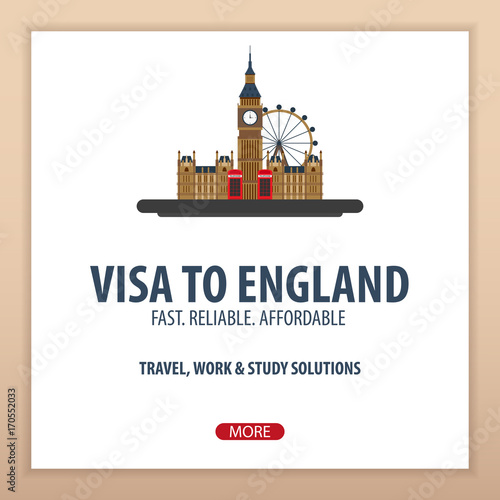 Visa to England. Travel to England. Document for travel. Vector flat illustration.