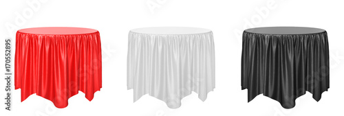 Set of cloth on a square pedestal isolated on white. 3d illustration