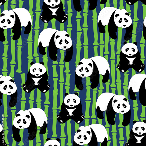 Fototapeta Naklejka Na Ścianę i Meble -  Seamless abstract pattern with hand-drawn cute pandas