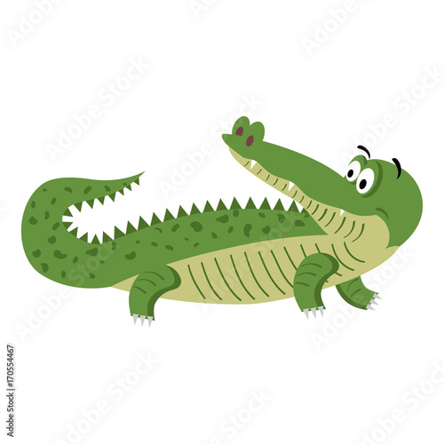 Cute Cartoon Crocodile in Natural Pose Isolated