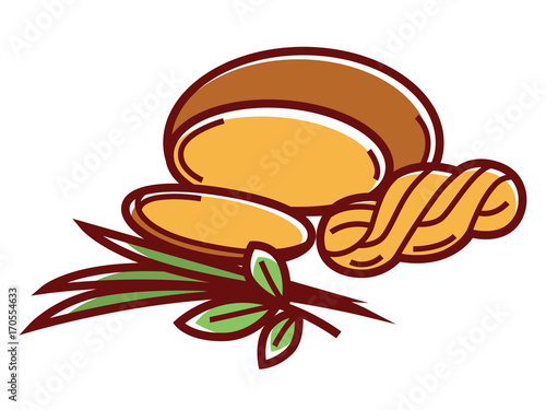 Suluguni cheese round and in pigtail with leek and oregano
