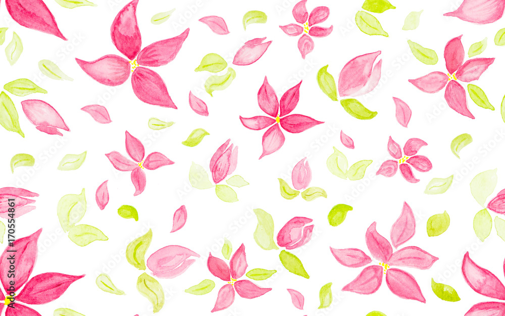 Seamless floral pattern with hand painted watercolor flowers in vintage style