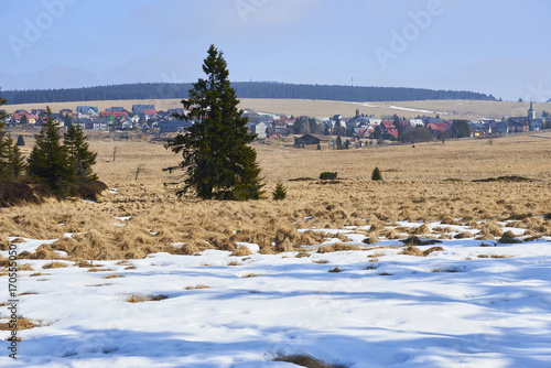  Bozi Dar peat bog trail at the turn of winter and spring, Ore mountains (Czech Republic)