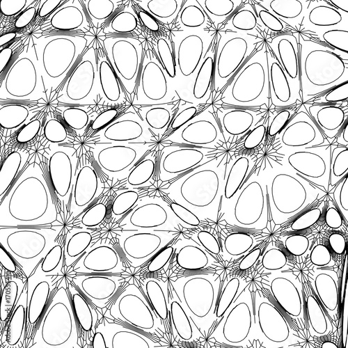 Abstract geometric black and white ornament generated by isometric random organic cells