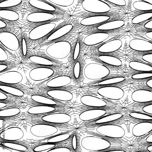Abstract geometric black and white ornament generated by isometric random organic cells