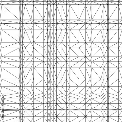 Seamless geometric black and white ornament generated by random triangles and squares