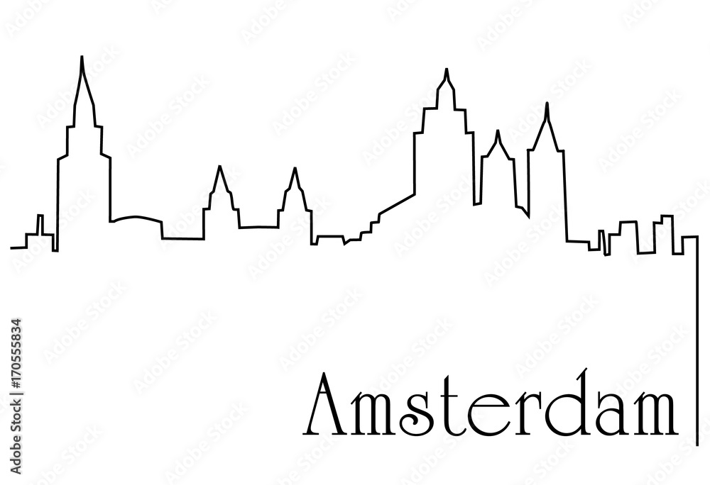 Amsterdam city one line drawing background