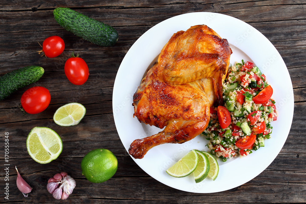 half of appetizing grilled juicy chicken half of appetizing grilled juicy chicken
