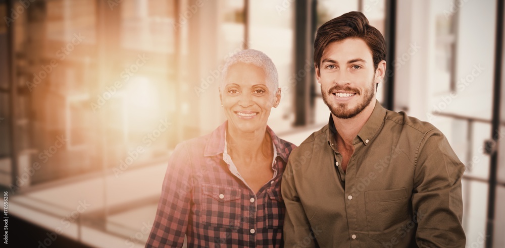Composite image of portrait of a young man and a woman posing Composite image of portrait of a young man and a woman posing