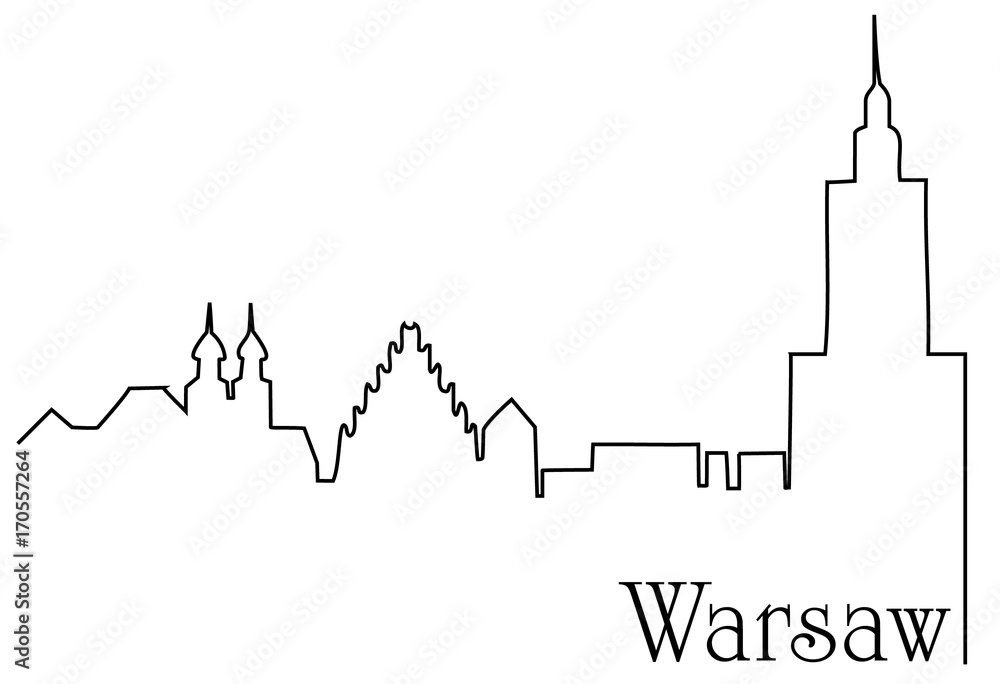Warsaw city one line drawing background