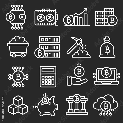 lines icon set bitcoin crypto