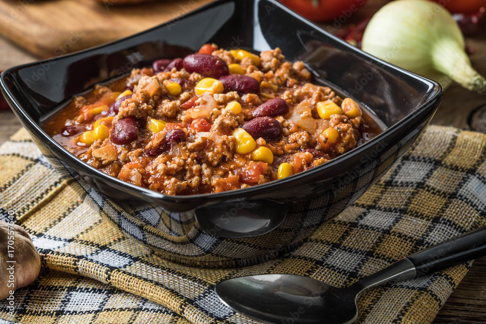 Chili con carne in a bowl. Chili con carne in a bowl.